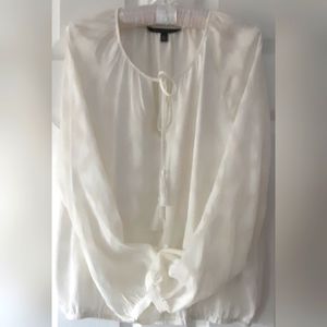 NWOT.. WHITE TIE SHEER SLEEVE BLOUSE  L
